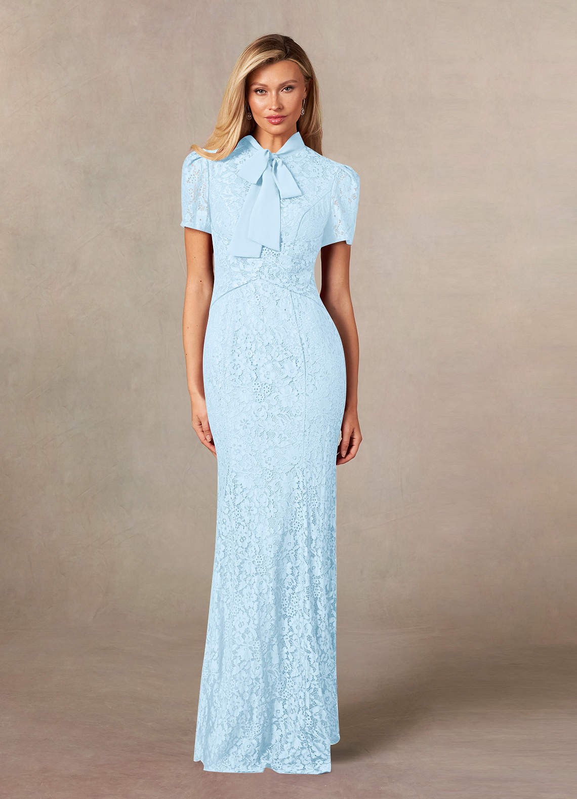 Azazie Carleannia Sky Blue Mermaid Lace Chiffon Dress Ready to Ship | Azazie