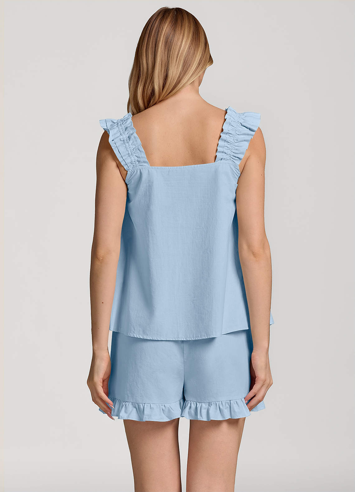 front Ruffled Sleeveless Cotton Pajama Set