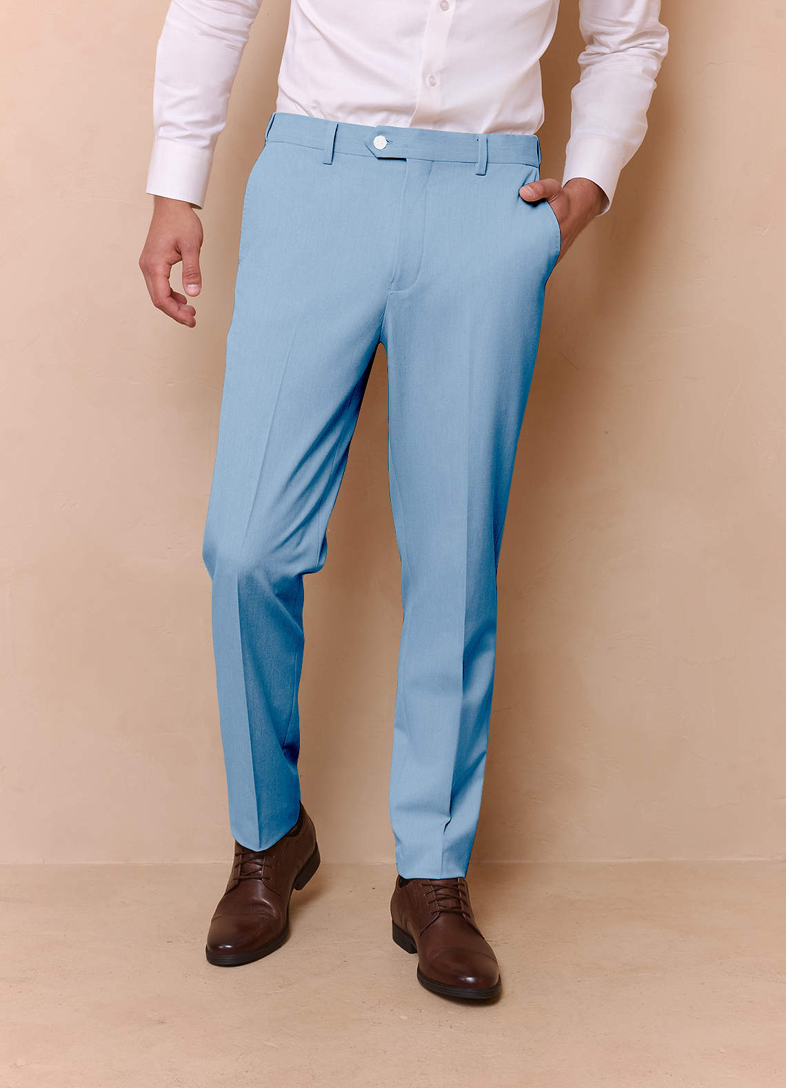 front James Sky Blue Structured Stretch Dress Pants