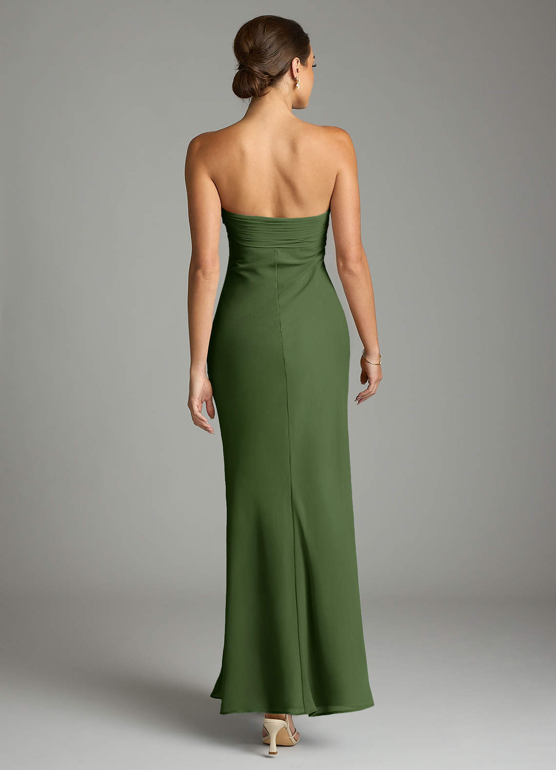 Azazie Saylor Jurken voor bruidsmeisjes Jurk van Chiffon met Zeemeermin Strapless Olijf image10