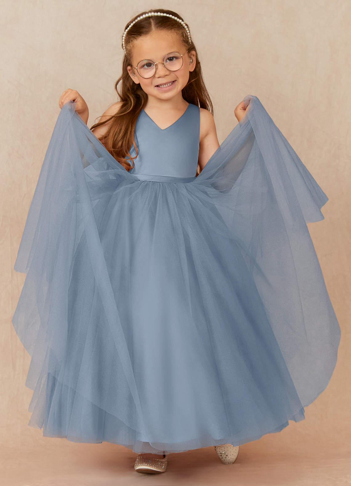 Azazie Marybell Dusty Blue A-Line Bow Tulle Dress | Azazie