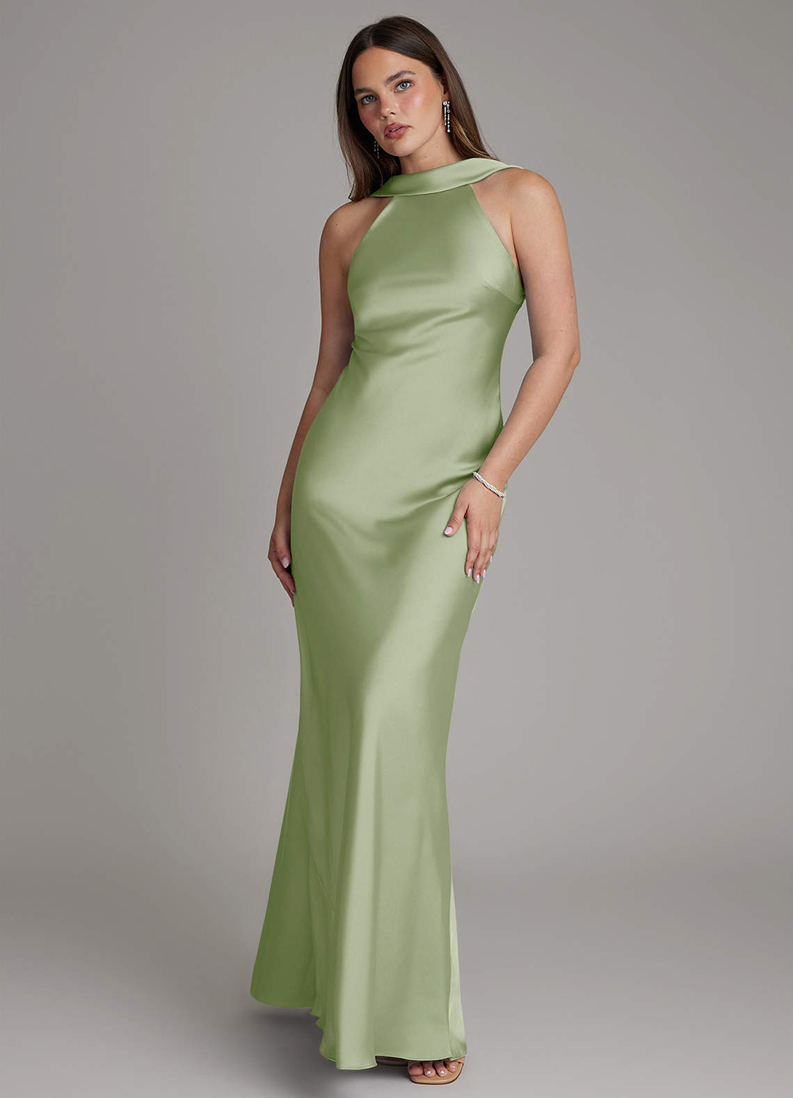 Azazie Dimitra Dusty Sage Stretch Satin Bridesmaid Dresses