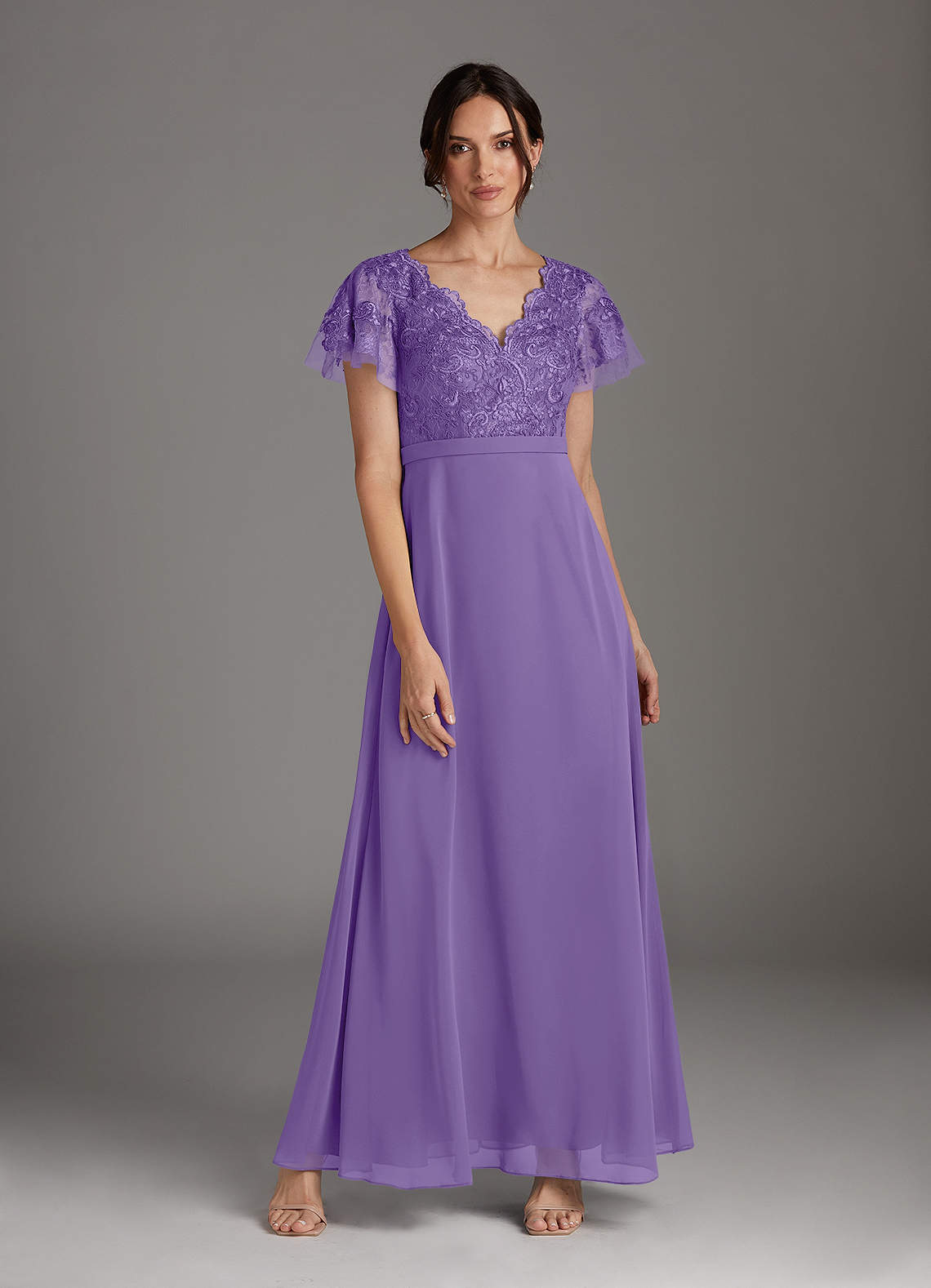Azazie Singer Mother of the Bride Dresses Tahiti A-Line V-Neck Lace Chiffon Dress image1