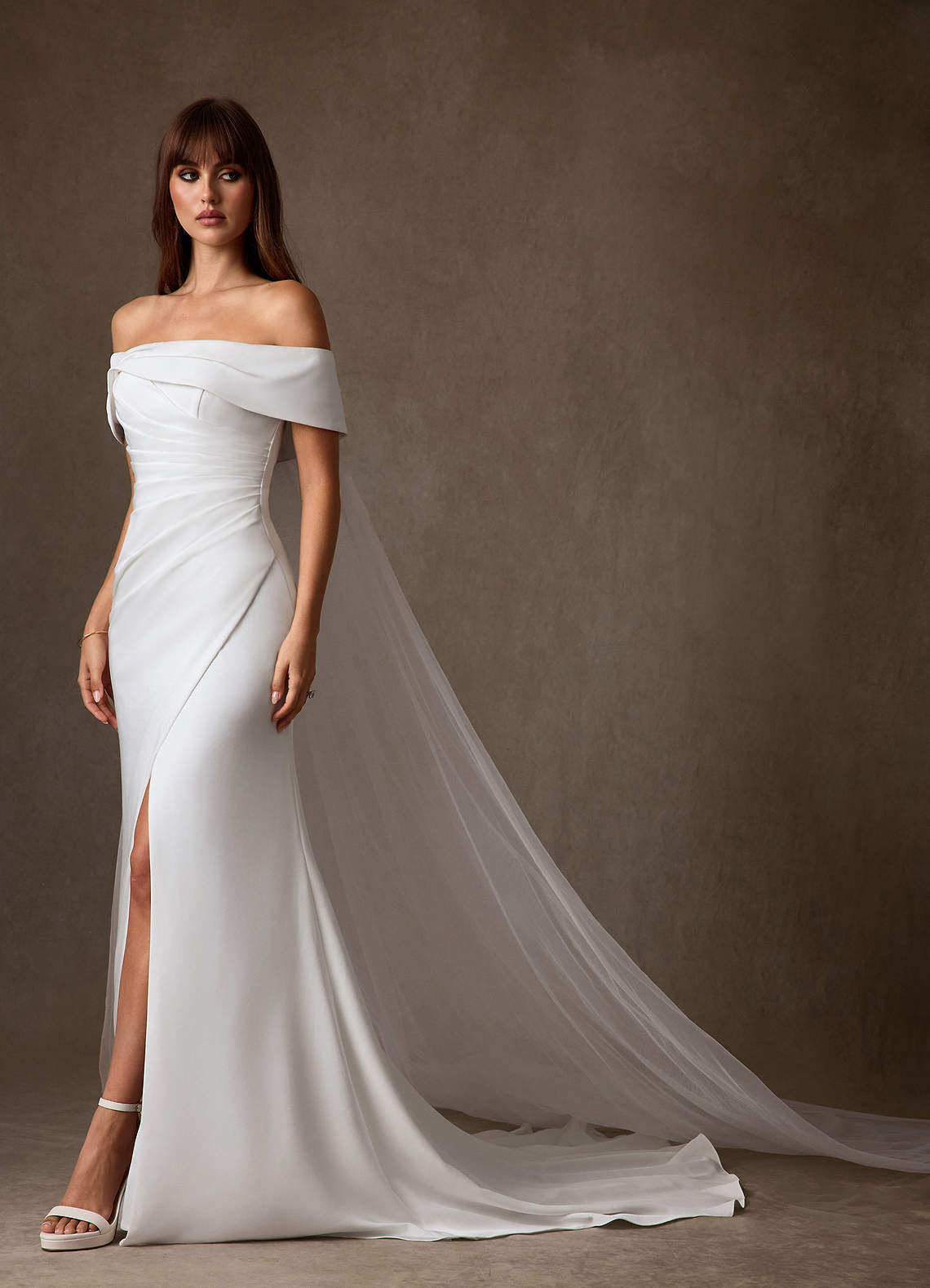 Azazie Chandler Wedding Dresses Diamond White Sheath Crepe Back Satin Dress image7