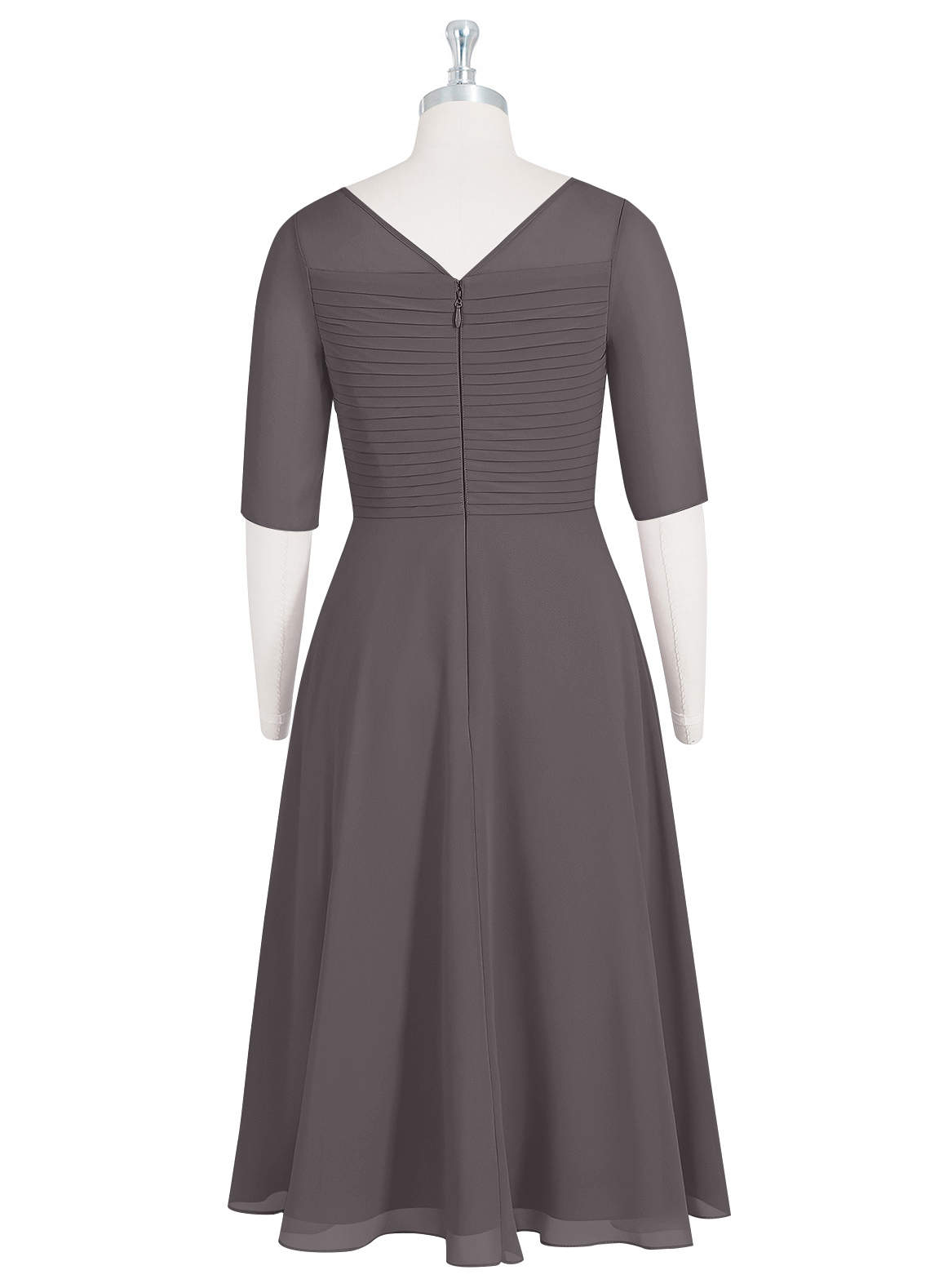 Azazie Naomi Steel Grey A-Line Boatneck Pleated Chiffon