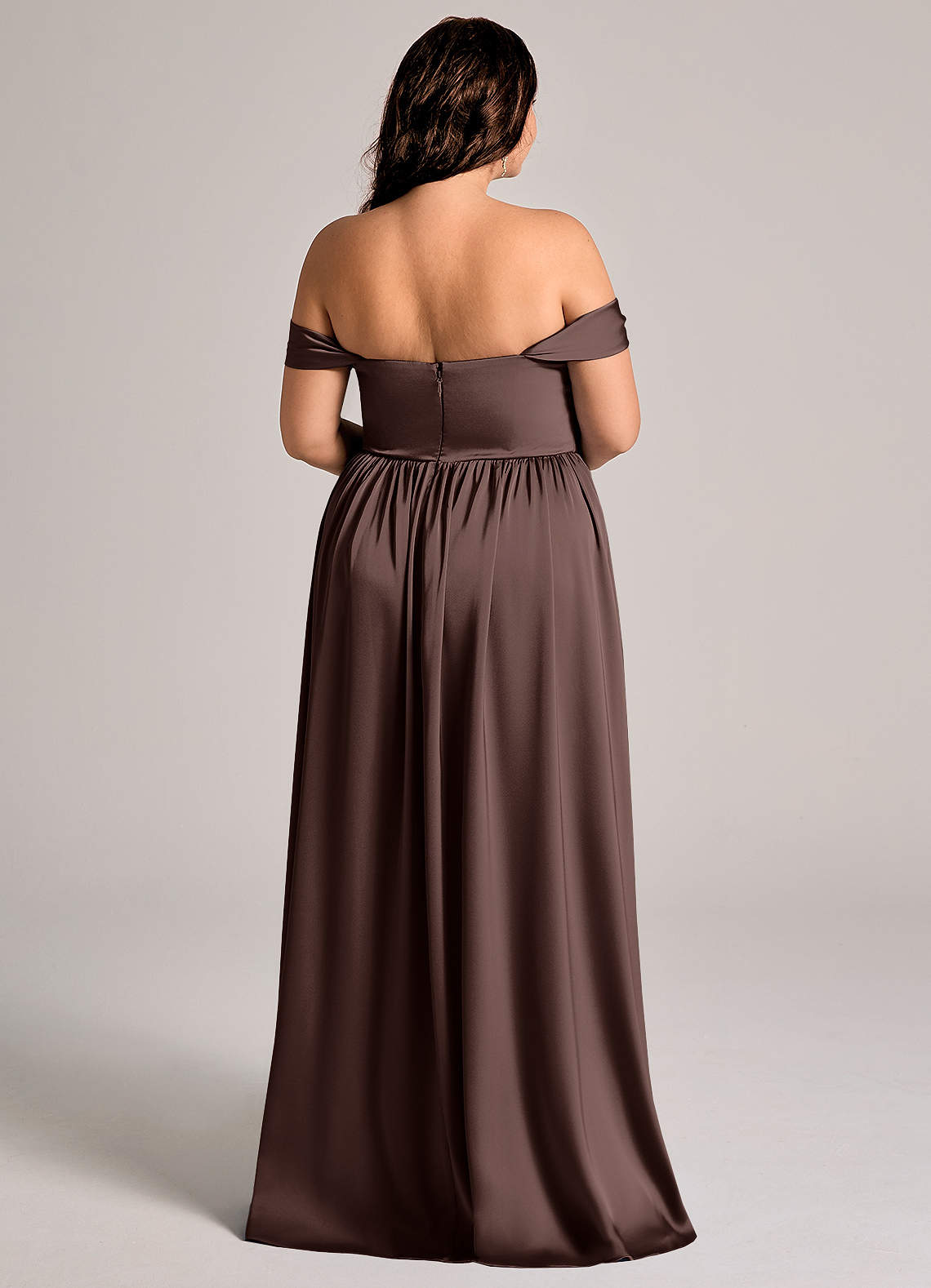 Azazie Calianna Bridesmaid Dresses Ganache A-Line Off the Shoulder Stretch Satin Convertible Dress image6