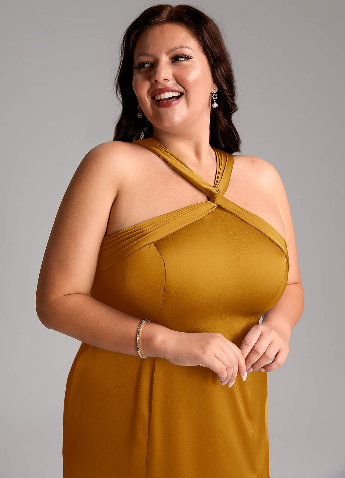 Azazie Rue Bridesmaid Dresses Butterscotch Mermaid Pleated Stretch Satin Dress image12