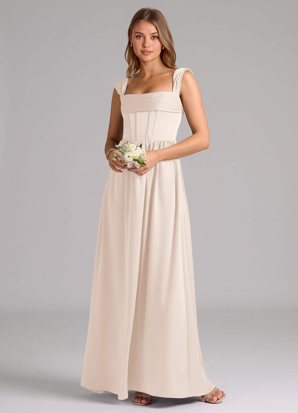 Azazie Hattie Bridesmaid Dresses White Alabaster A-Line Corset Stretch Satin Dress image1