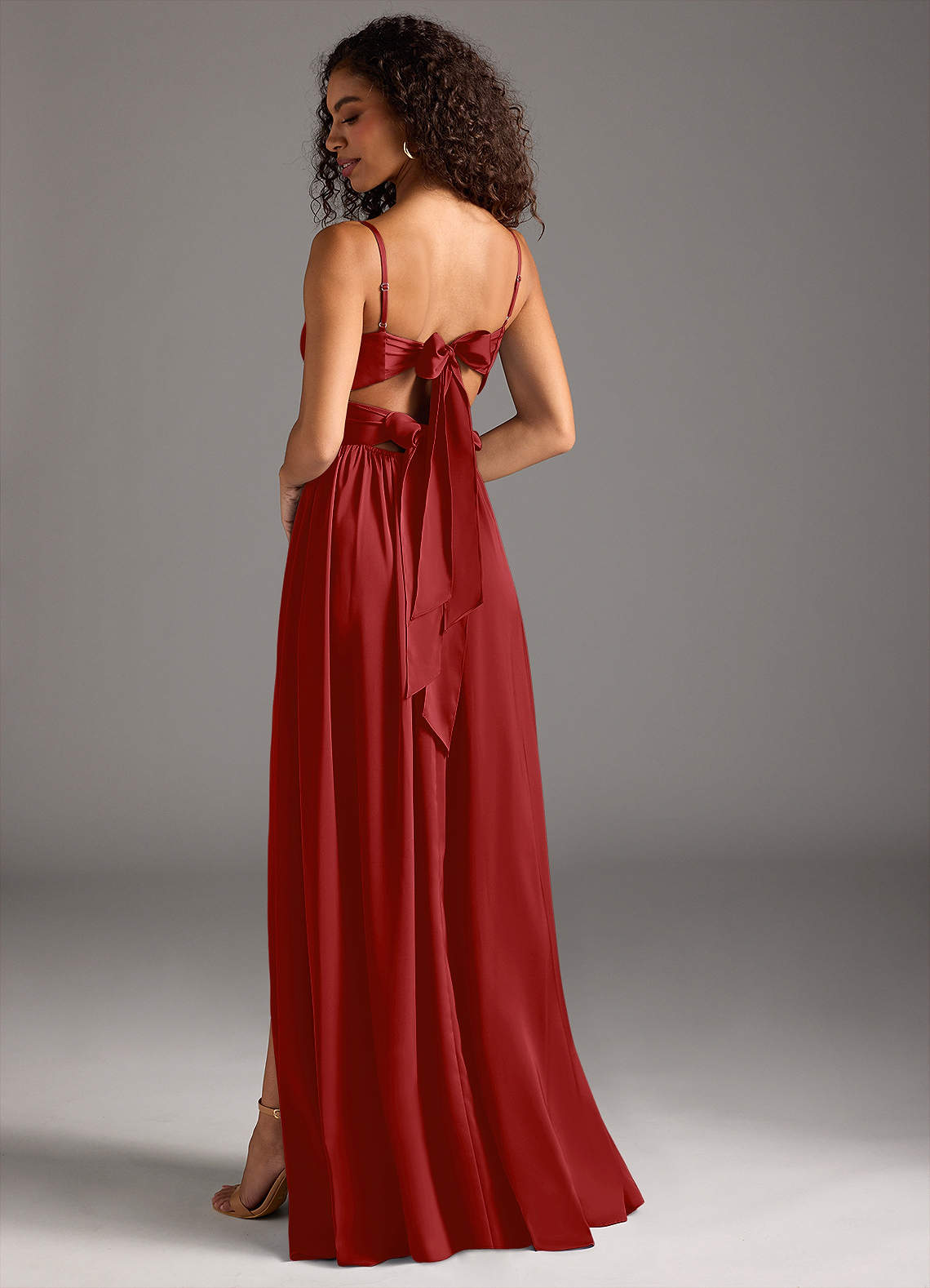 Azazie Zeya Bridesmaid Dresses Pomegranate A-Line Pleated Stretch Satin Dress image1