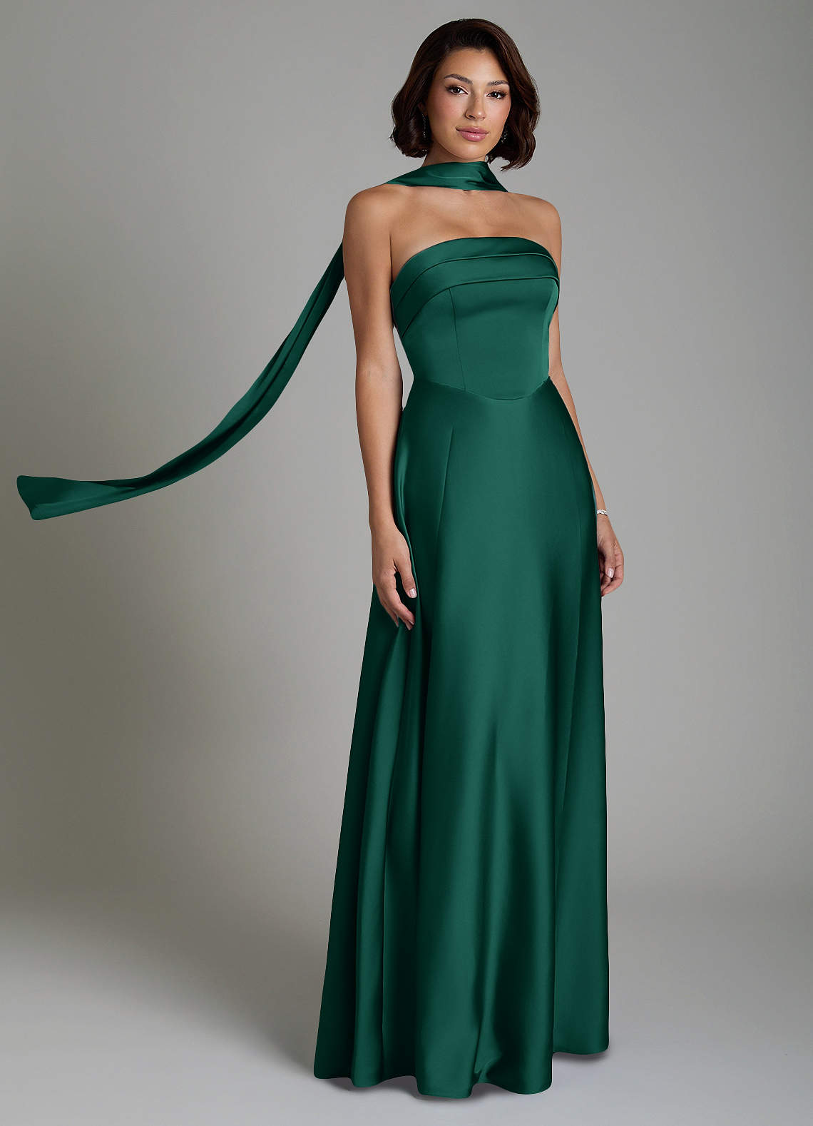 emerald green dress strapless Azazie Odele Stretch Satin Bridesmaid Dresses SCHL004949_STB