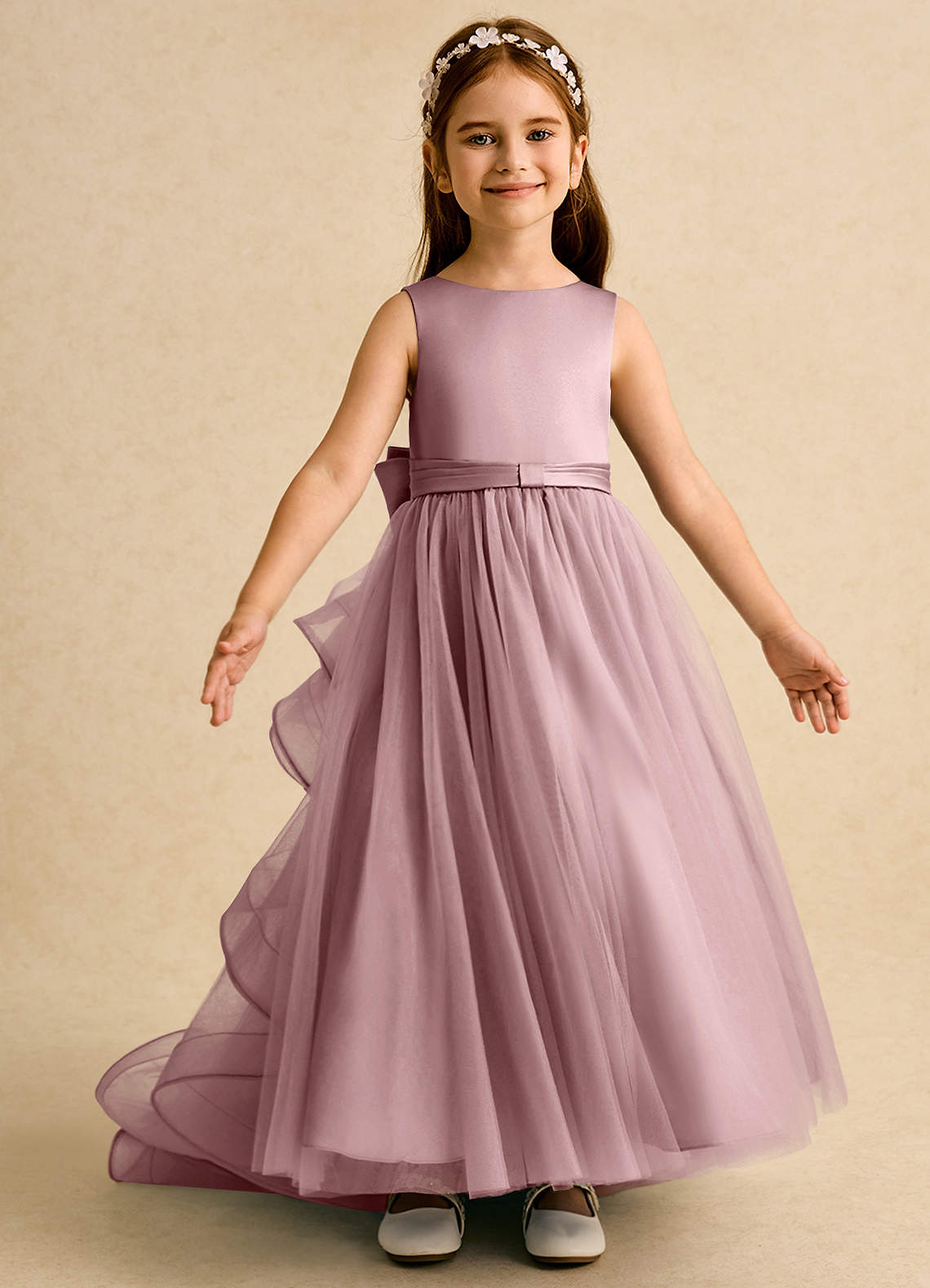 Azazie Lior Flower Girl Dresses Dusty Rose Ball-Gown Pleated Tulle Dress image5