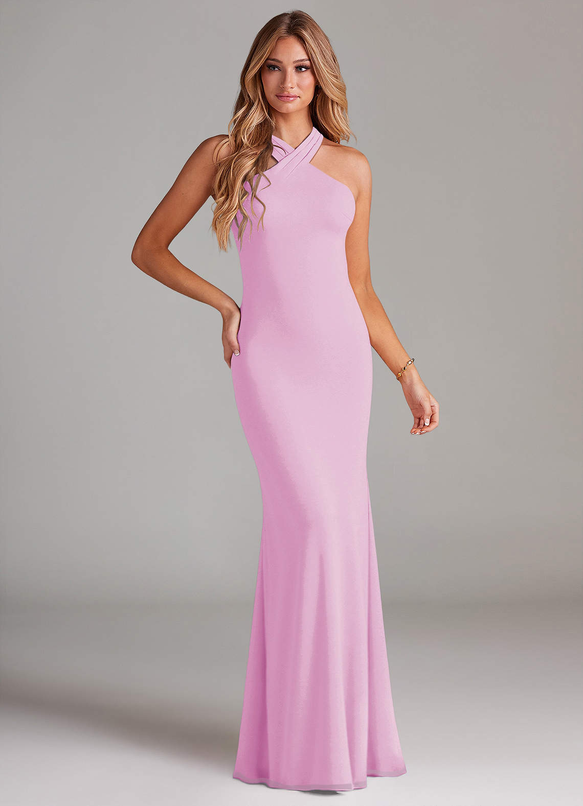 Azazie Doretta Bridesmaid Dresses Candy Pink Mermaid Pleated Chiffon Dress image1