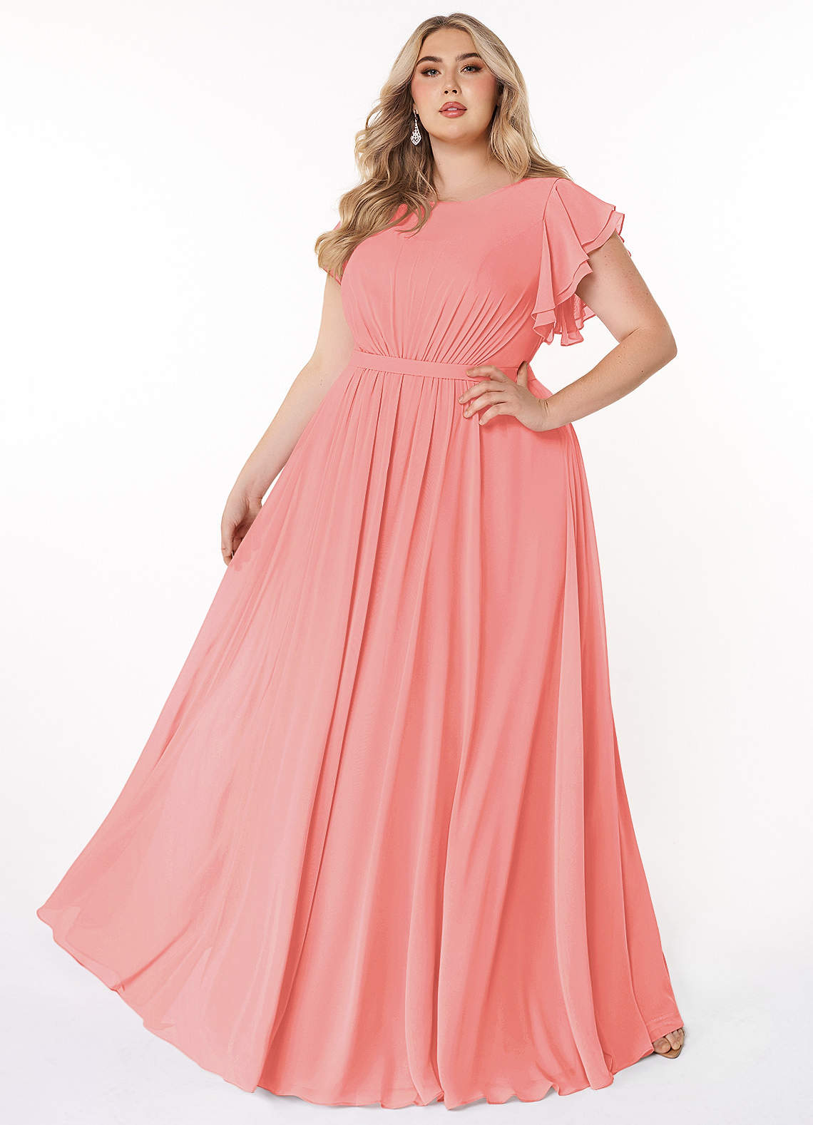 Azazie Daphne Modest Bridesmaid Dresses A-Line Ruffled Chiffon Floor-Length Dress image1