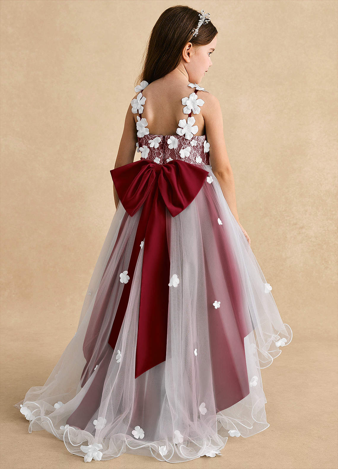 Azazie Celia Flower Girl Dresses Burgundy A-Line Lace Tulle Dress image1