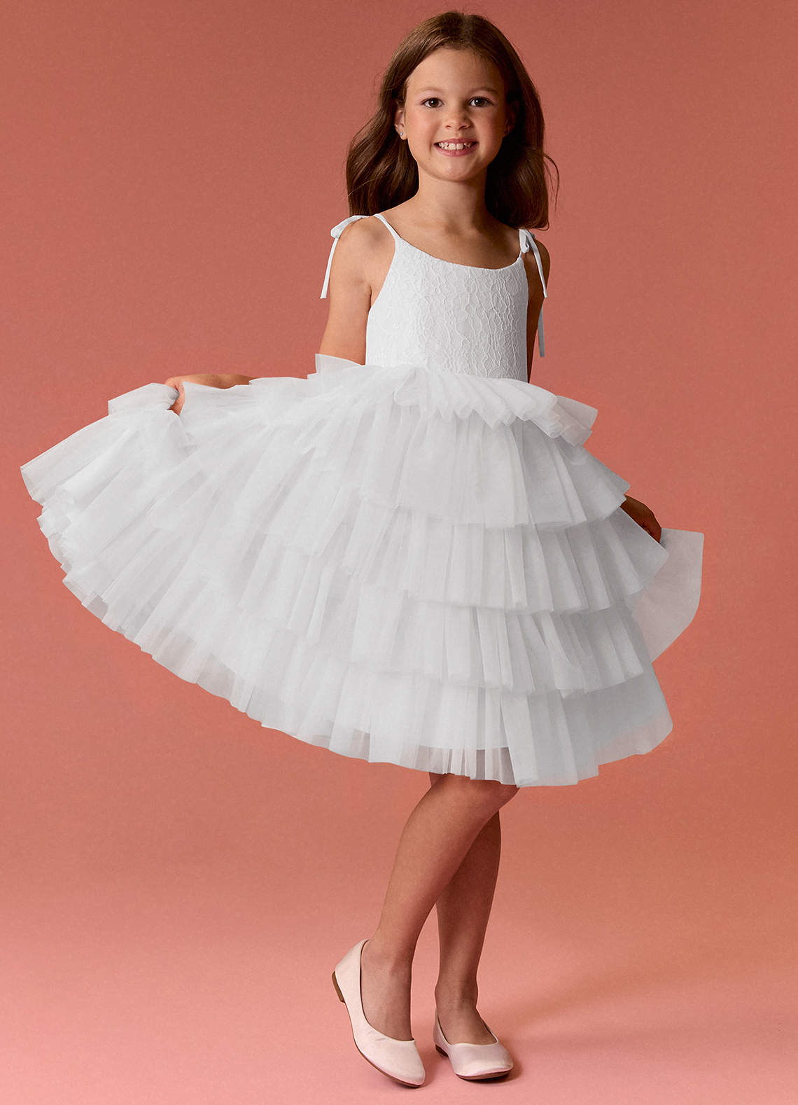 Barbie ♥ Azazie Flower Girl Dresses Scoop Bow Strap Lace Tulle Tier A-Line Dress image1