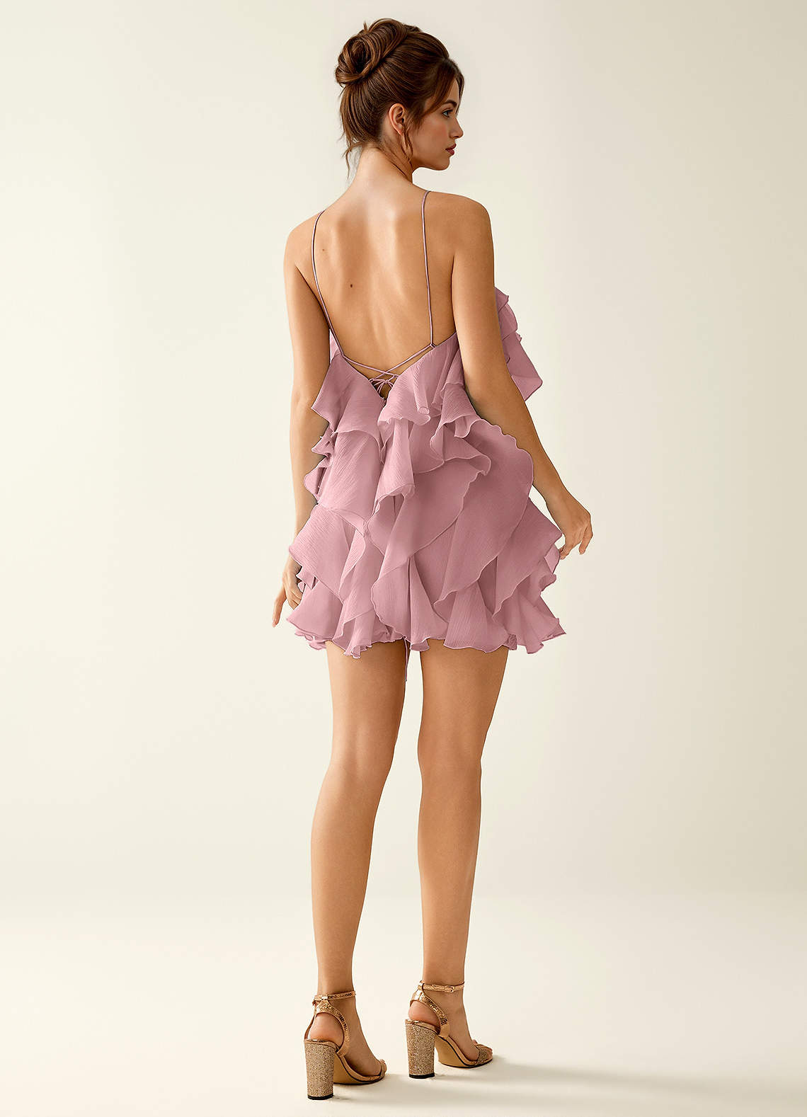 Oliamagn Dusty Pink Ruffles Tulle Mini Dress image6