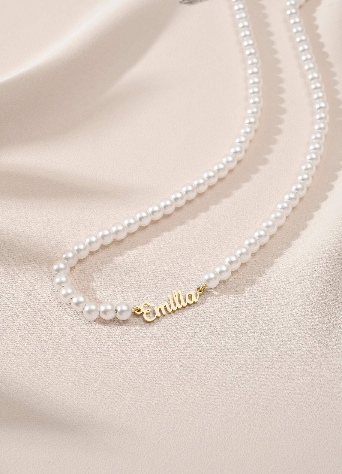 front Personalized Name Pearl Necklace