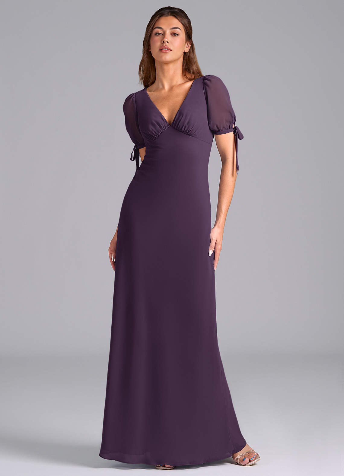 Azazie Pheby Brautjungfernkleider A-Linie Plissee Chiffon Kleid Pflaume image1