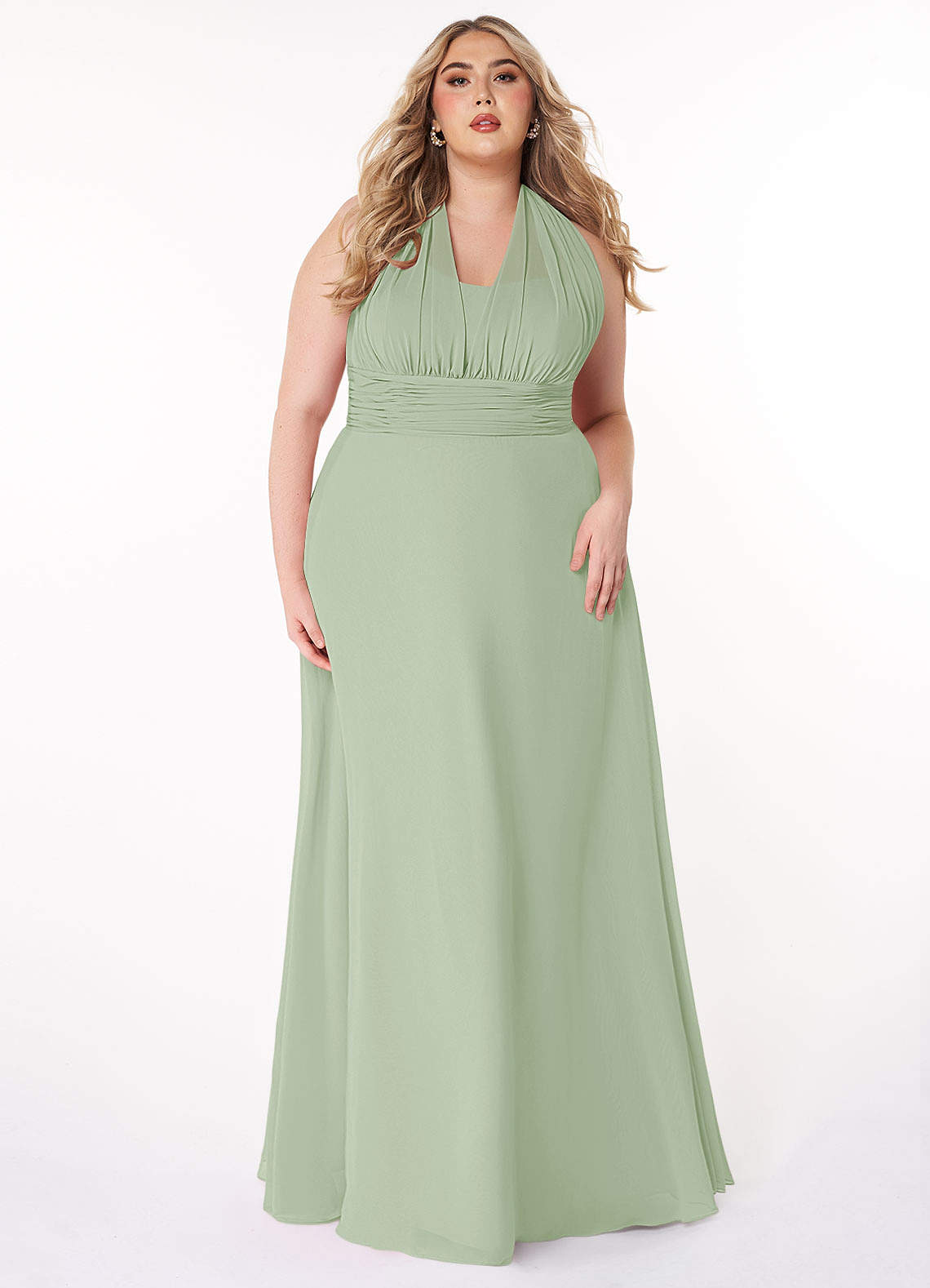 Azazie Fifi Brautjungfernkleider Wandelbar A-Linie Schulterfrei Chiffon Kleid Staubiger Salbeigrün image1