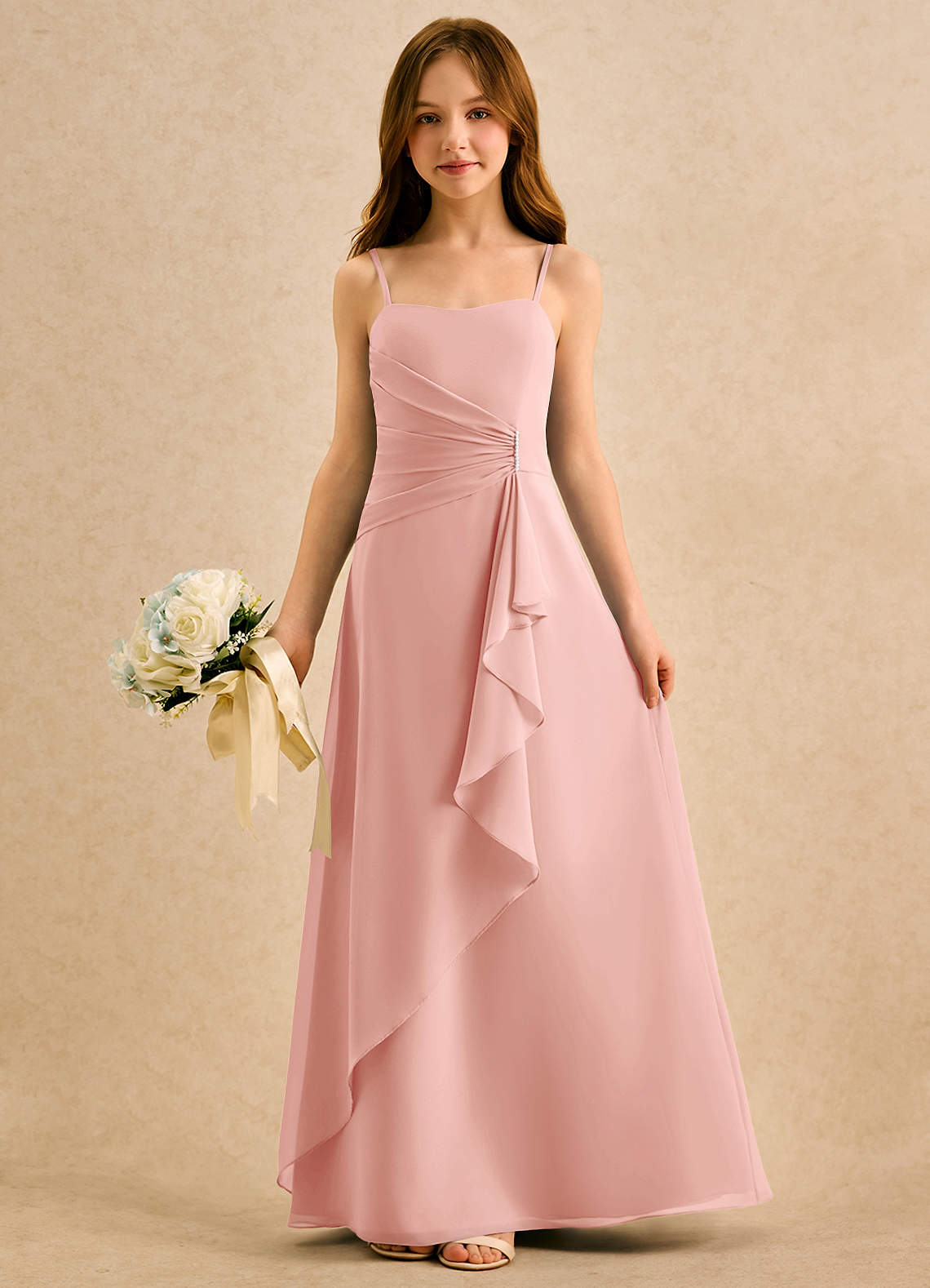 Azazie lolly Girls Formal Robe Demoiselle D'honneur Fillette Robe Trapèze en Mousseline de soie Plissée Rosette image2