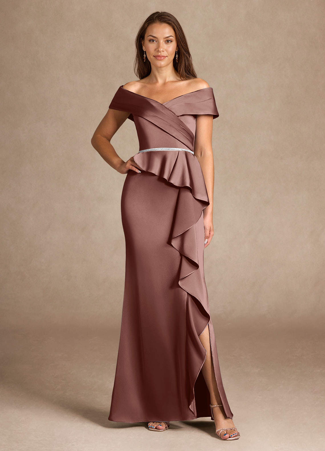 Azazie Dareia vestidos de madre de la novia Vestido de Expresado de Satén Elástico de Sirena con Vestidos sin tirantes image1