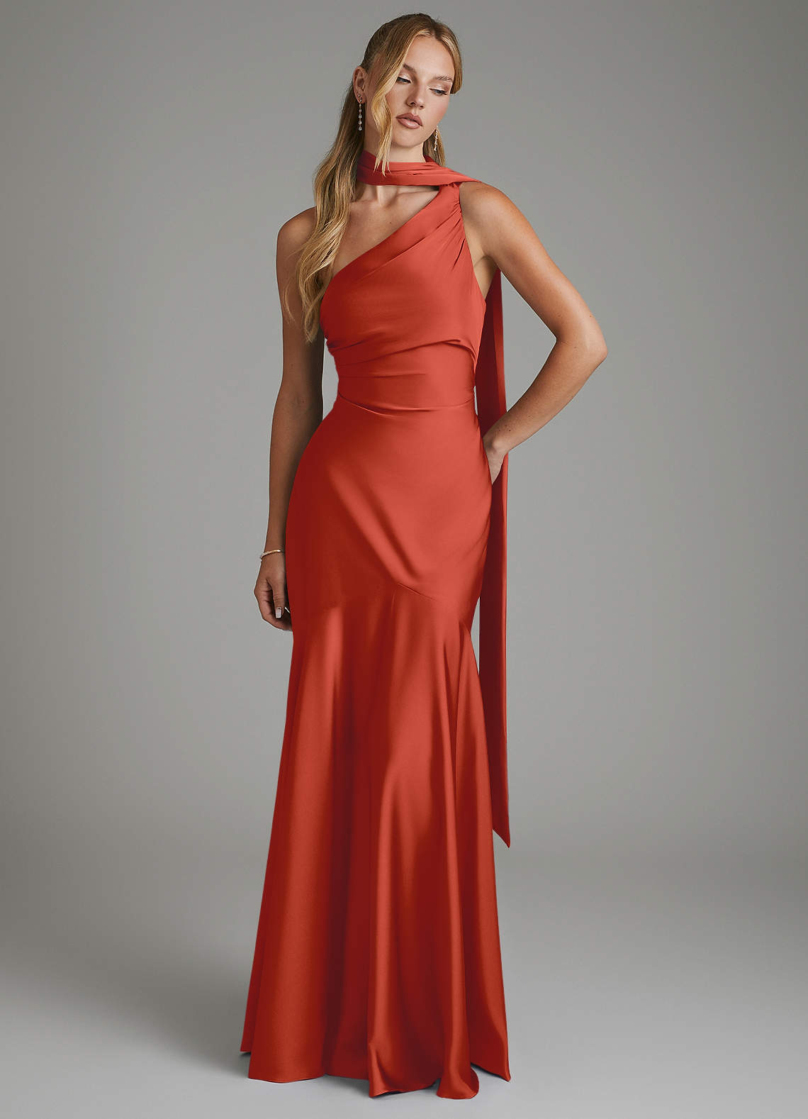 rust dresses bridesmaid Azazie Mermaid One-Shoulder Floor-Length Stretch Satin Embrace delicate lilac florals juliet Designed for a regular Size:Size 16