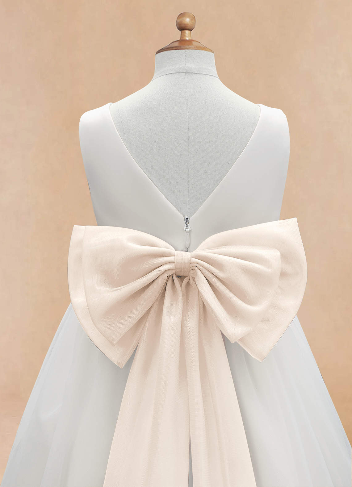 Azazie Kavi Flower Girl Dresses Ivory White Alabaster A-Line Bow Matte Satin Dress image9