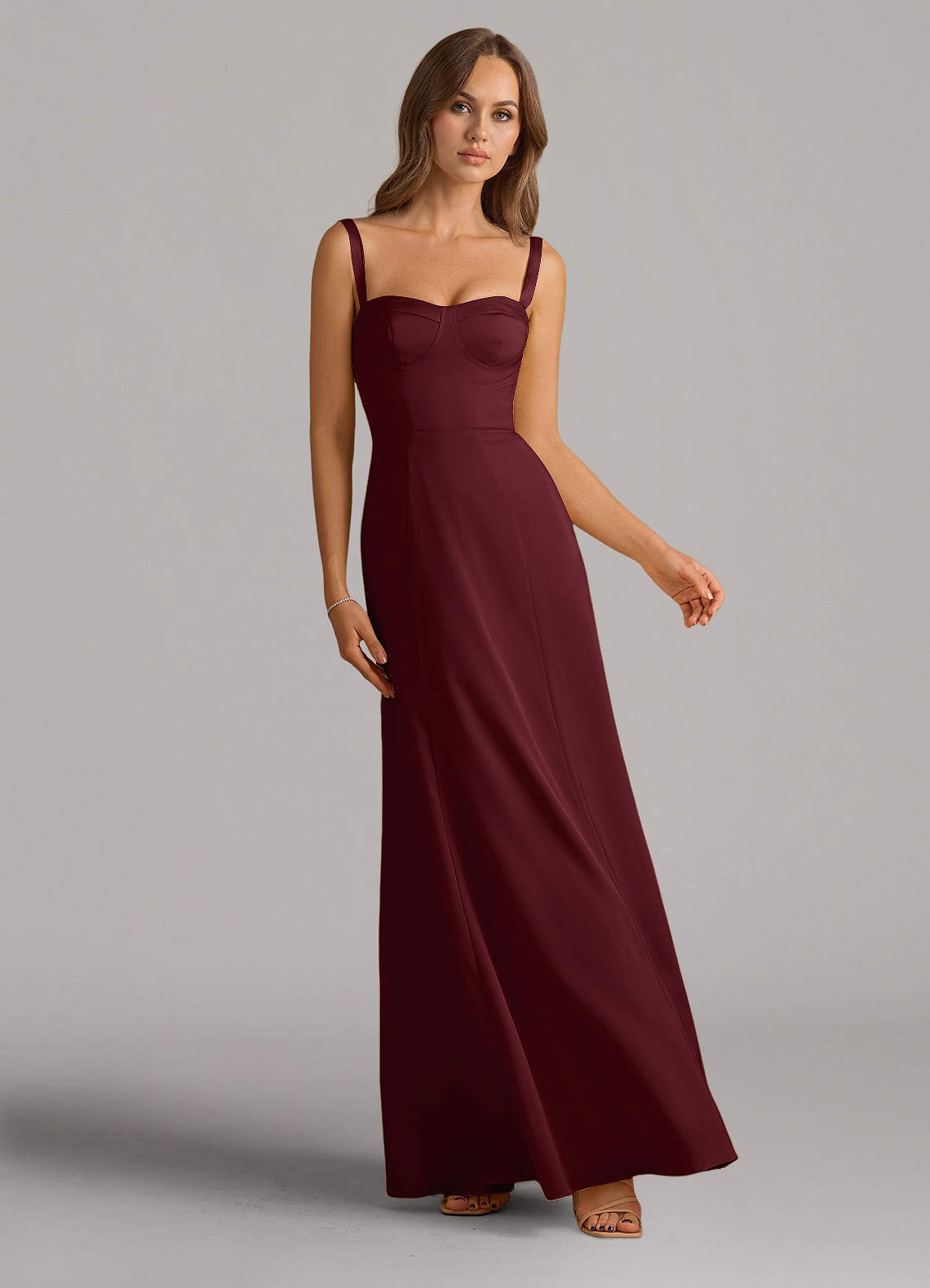 Azazie Amaris Bridesmaid Dresses Cabernet A-Line Corset Stretch Satin Dress image1