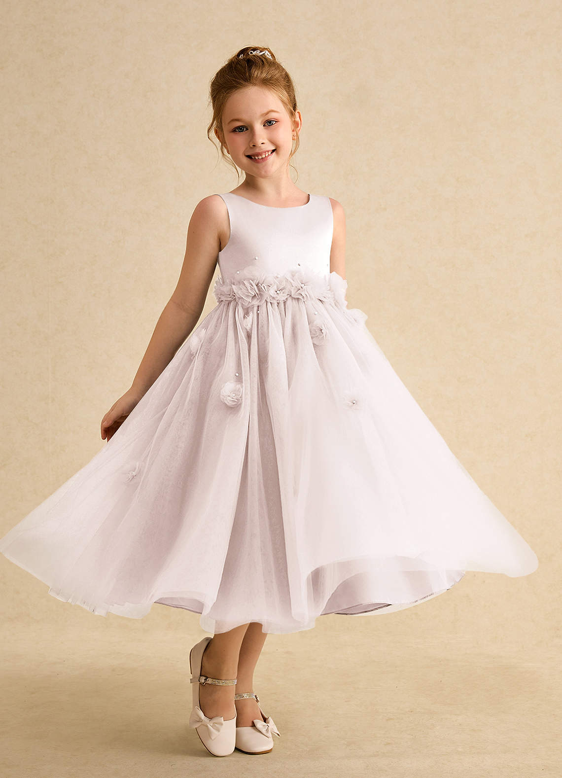 Azazie Lux Flower Girl Dresses Rose Petal A-Line Beaded Tulle Dress image1
