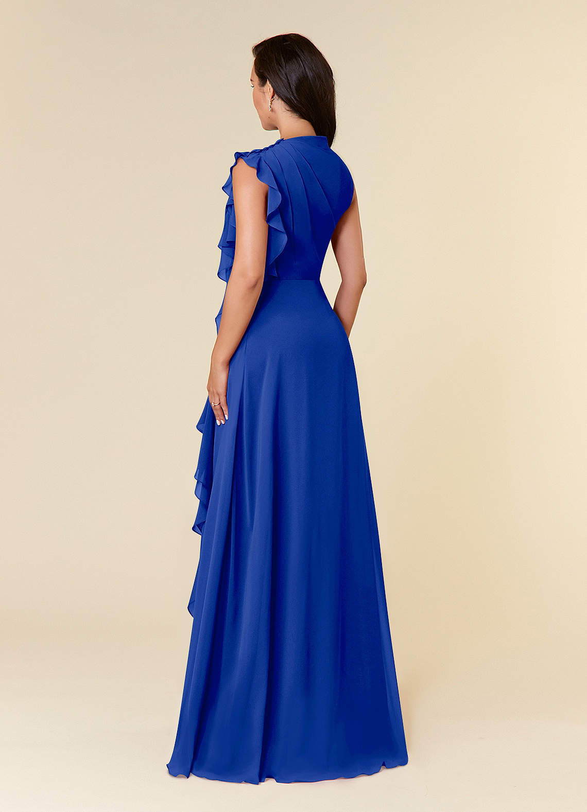 Pleated High Neck Ruffle Chiffon Floor-length Dress Azalea main image 1