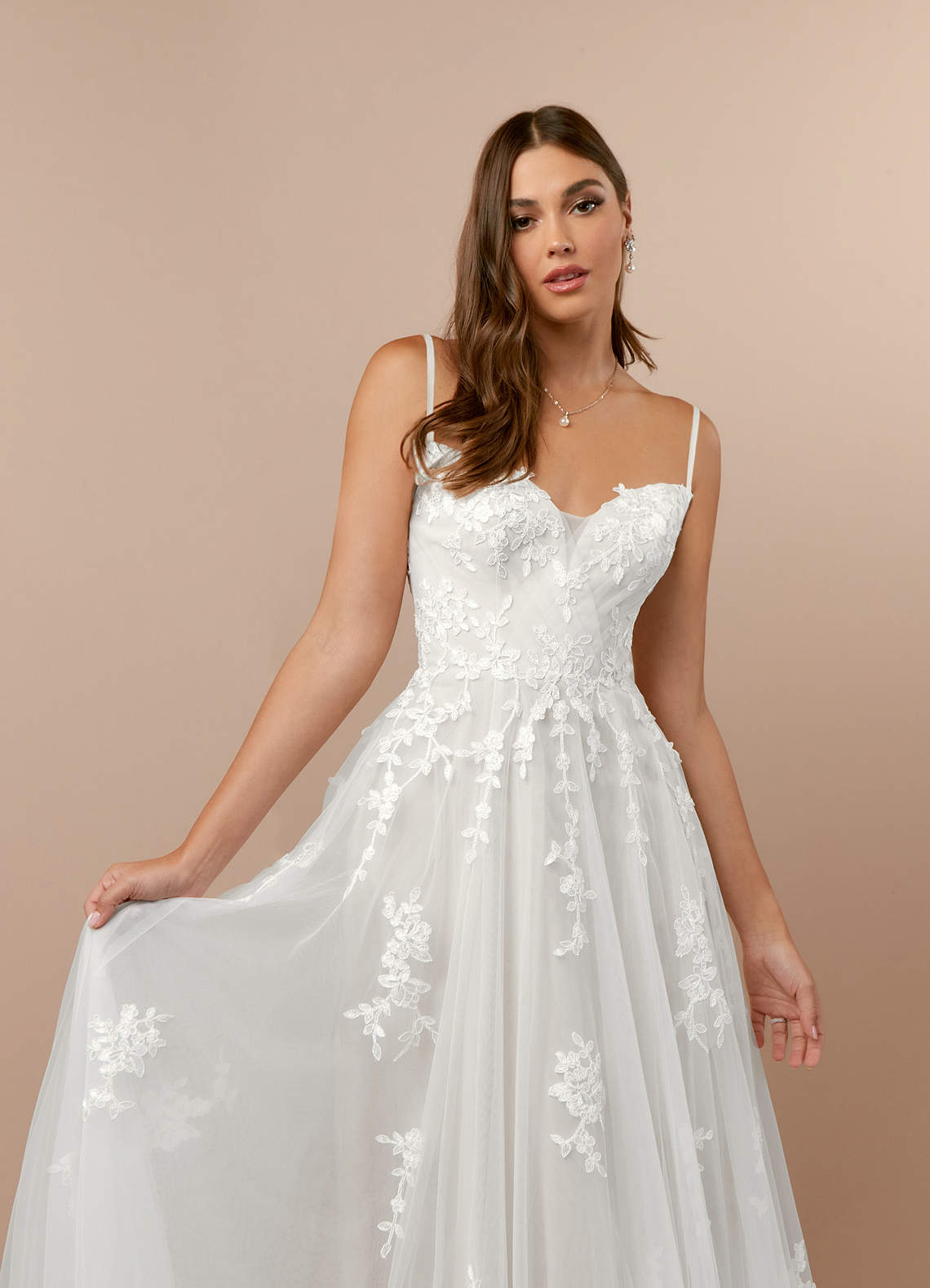 Azazie Botanica Wedding Dresses Diamond White A-Line Off the Shoulder Tulle Dress image4