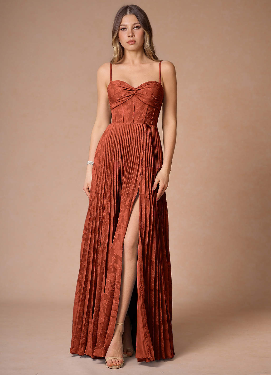 Akiko Auburn Pleated Maxi Dress | Azazie