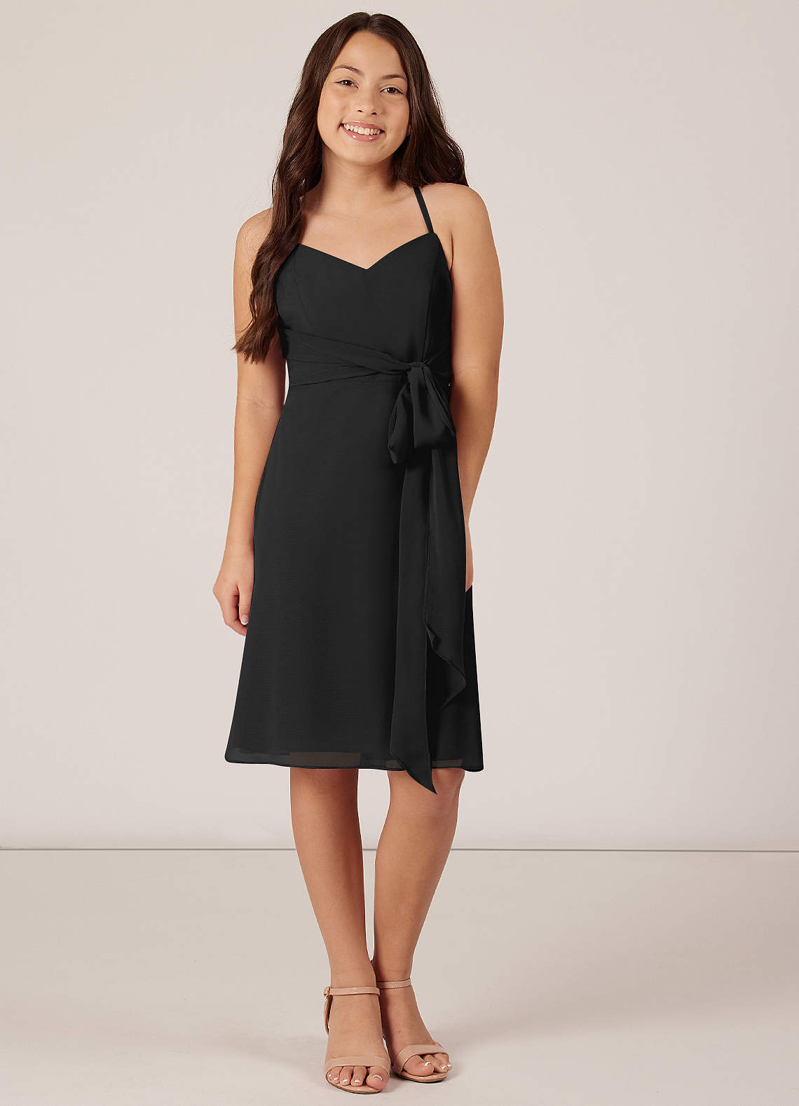 Azazie Doll Junior Black A-Line Bow Chiffon Dress image1
