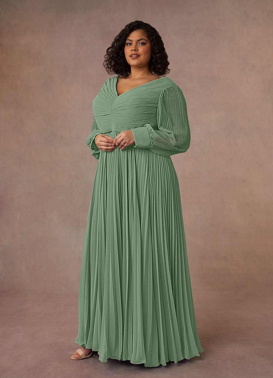 Azazie Zina Mother of the Bride Dresses Matcha A-Line Pleated Chiffon Dress image8