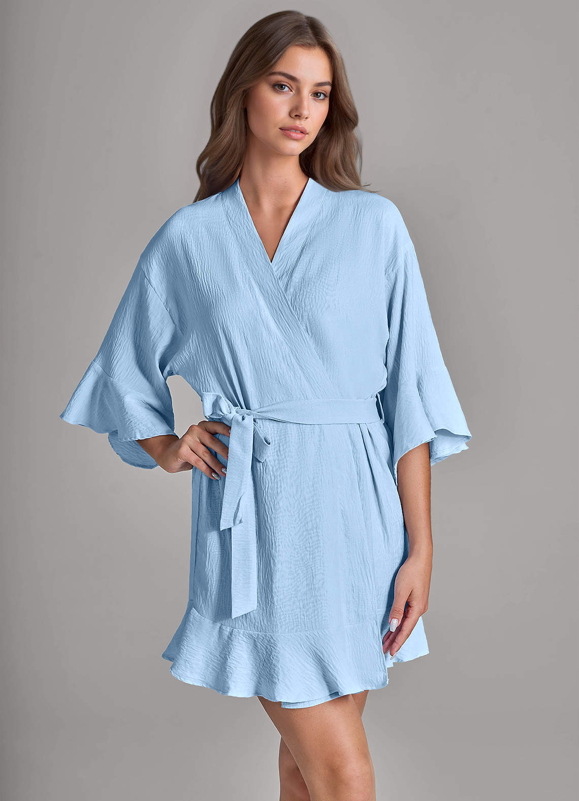 front Matching Color 2-Piece Ruffled Cloud-Soft Robe and Slip Set
