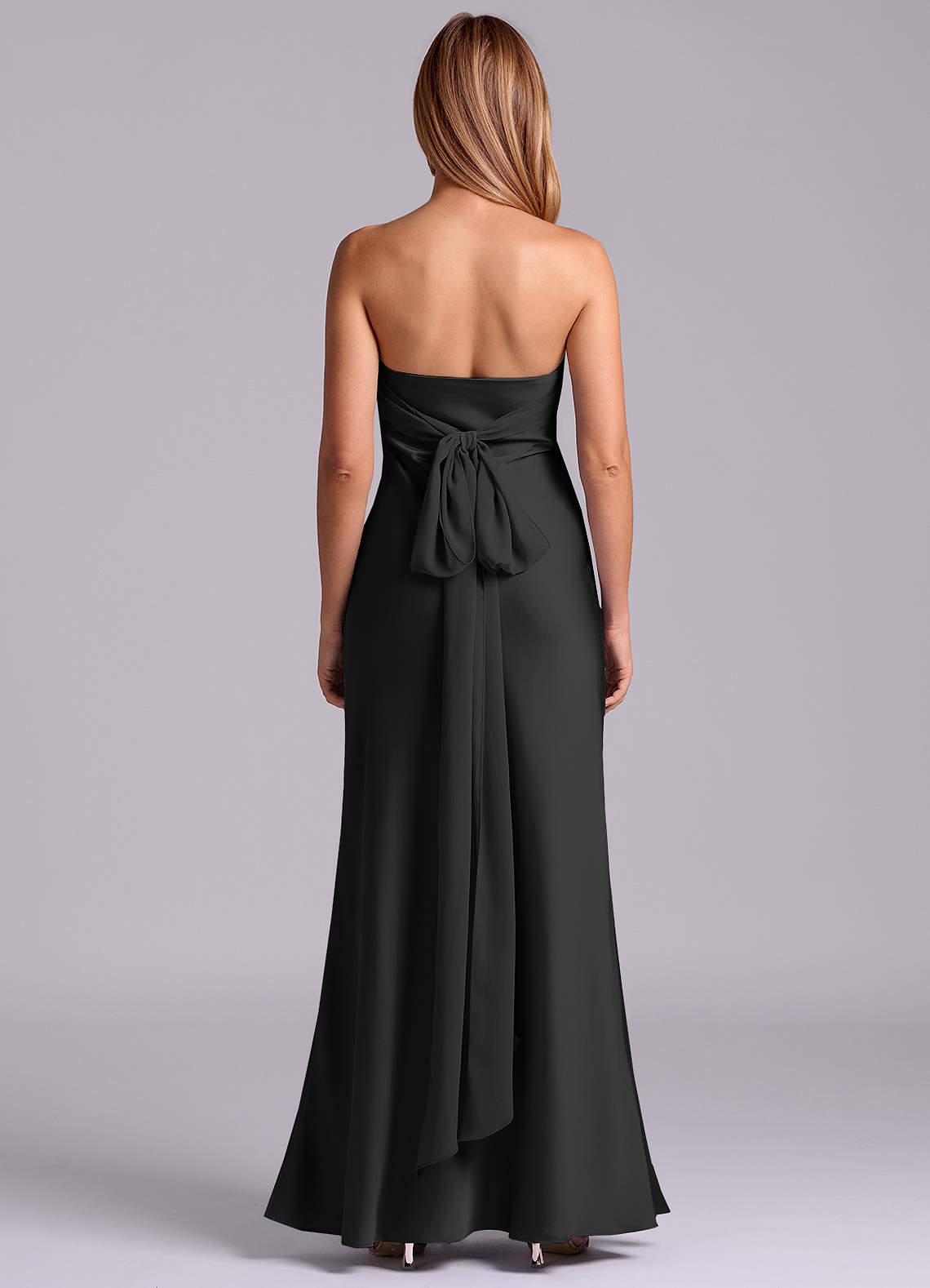 Azazie Ailanie 신부 들러리 드레스 쉬스 스트랩리스 스트레치 새틴 바닥 길이 드레스 image6