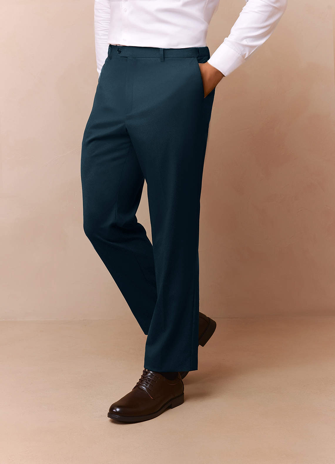 front Savile Teal Wool Blend Dress Pants
