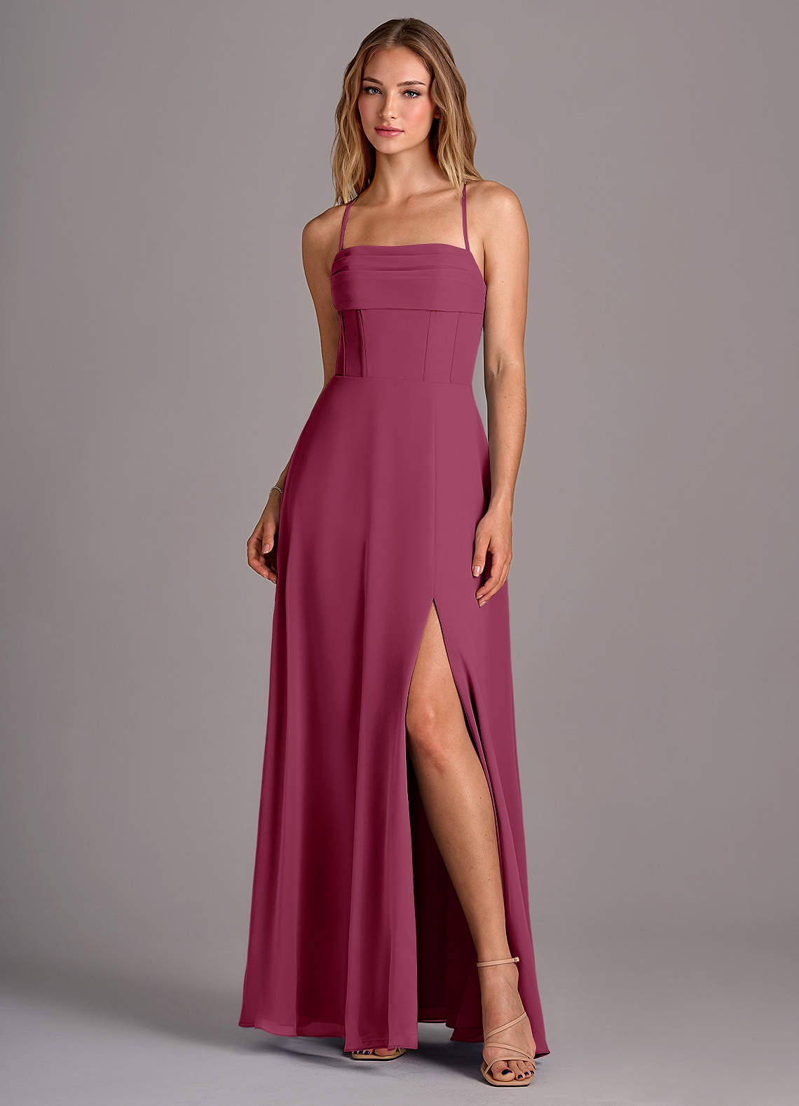 Azazie Carolyn Brautjungfernkleider A-Linie Plissee Chiffon Kleid Maulbeerrot image1