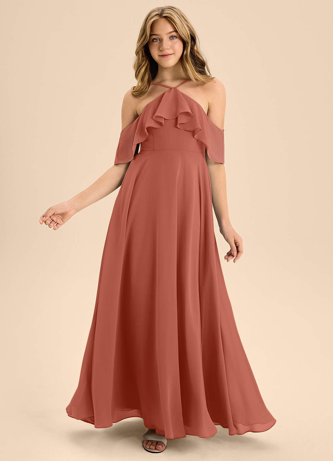 Azazie Tessabelle Junior Vestido de Arcilla de Gasa de Corte En A con Vestidos sin tirantes image1