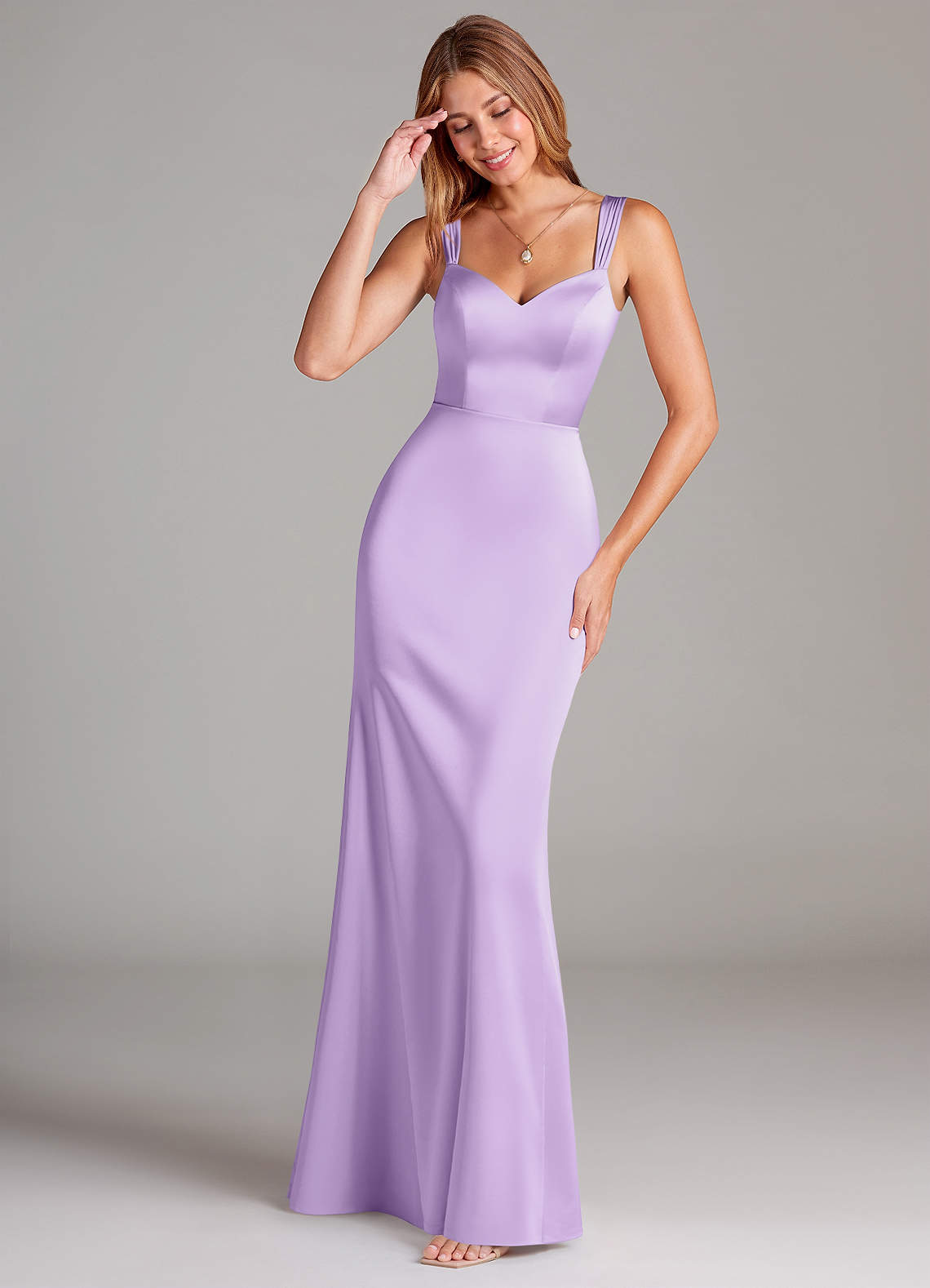 Azazie Denice Bridesmaid Dresses Lilac A-Line Pleated Stretch Satin Dress image1