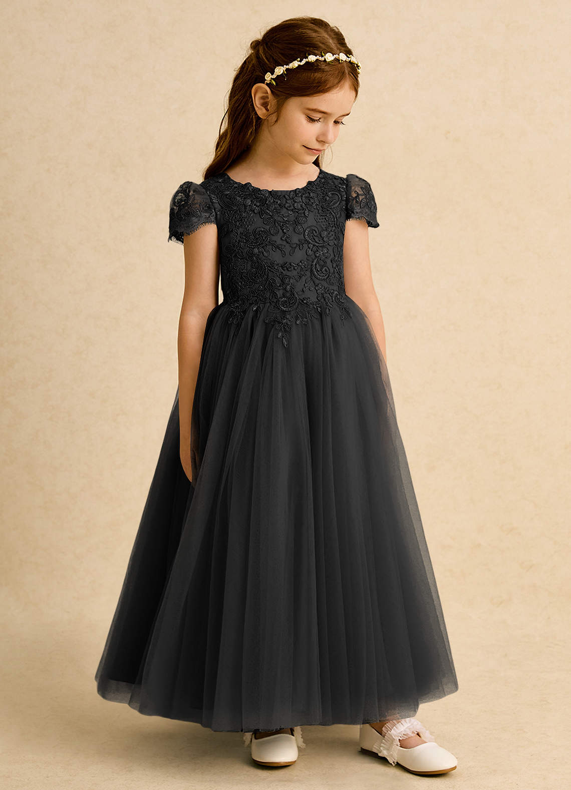 Azazie Puff Flower Girl Klänningar Klä Balklänning i Tyll Spets image3