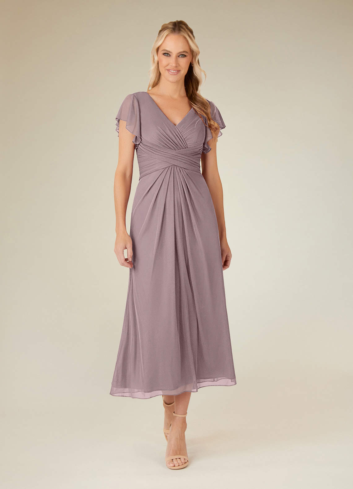 Azazie Vera vestidos de madre de la novia Vestido de Atardecer de Malla de Corte En A con Cuello en V plisado image1