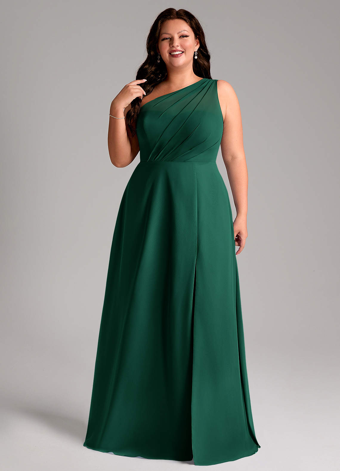 Azazie Phaedra Vestidos de madrinha de casamento Vestido Esmeralda de Chiffon de Linha A com Um ombro image12