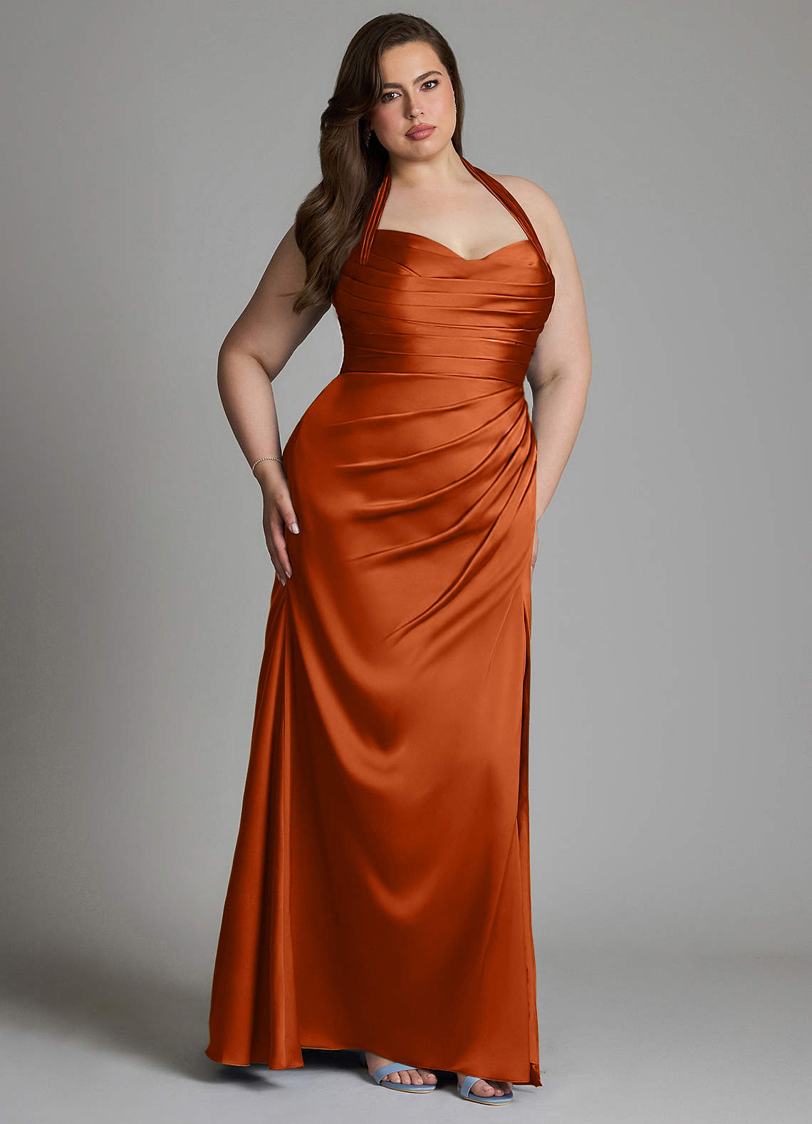 Azazie Destiny Bridesmaid Dresses Burnt Orange Mermaid Sweetheart Neckline Stretch Satin Dress image10