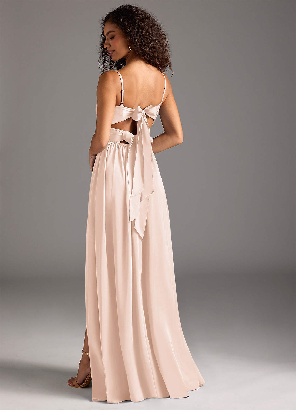 Azazie Zeya Bridesmaid Dresses Blushing Pink A-Line Pleated Stretch Satin Dress image1