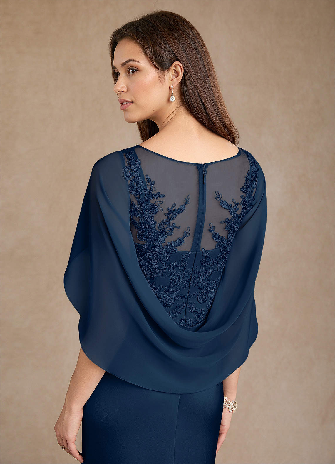 Azazie Hera Mother of the Bride Dresses Dark Navy A-Line Lace Stretch Satin Dress image5
