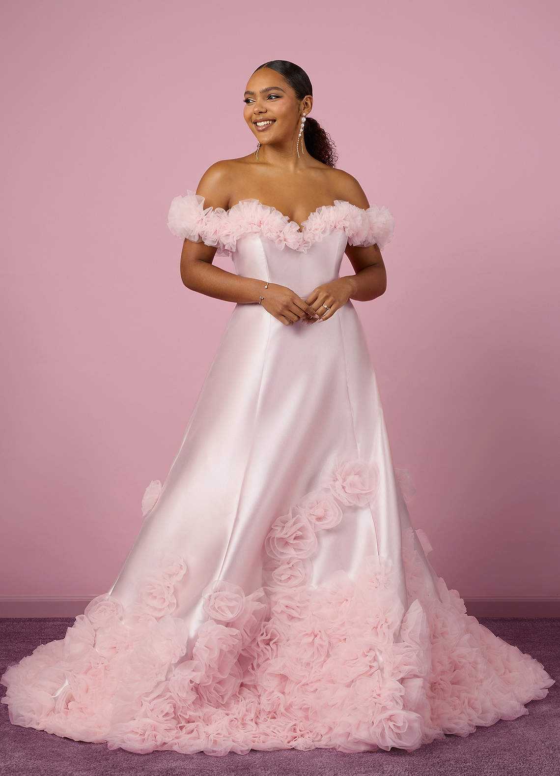 Barbie ♥ Azazie Wedding Dresses Ball-Gown Off the Shoulder Mikado Chapel Train Dress image4