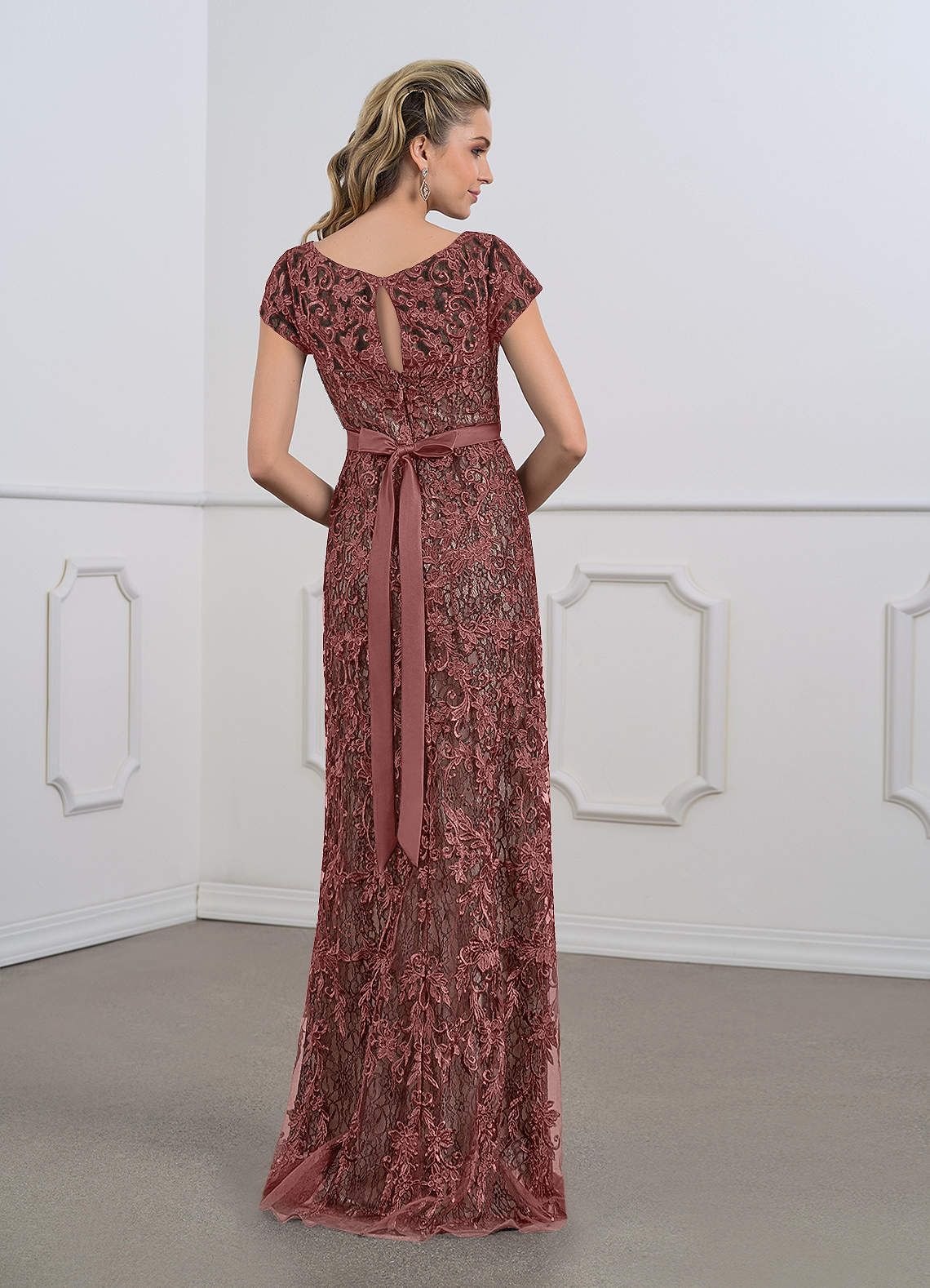 Azazie Dorit Cabernet Sheath Scoop Lace Dress Ready to Ship | Azazie