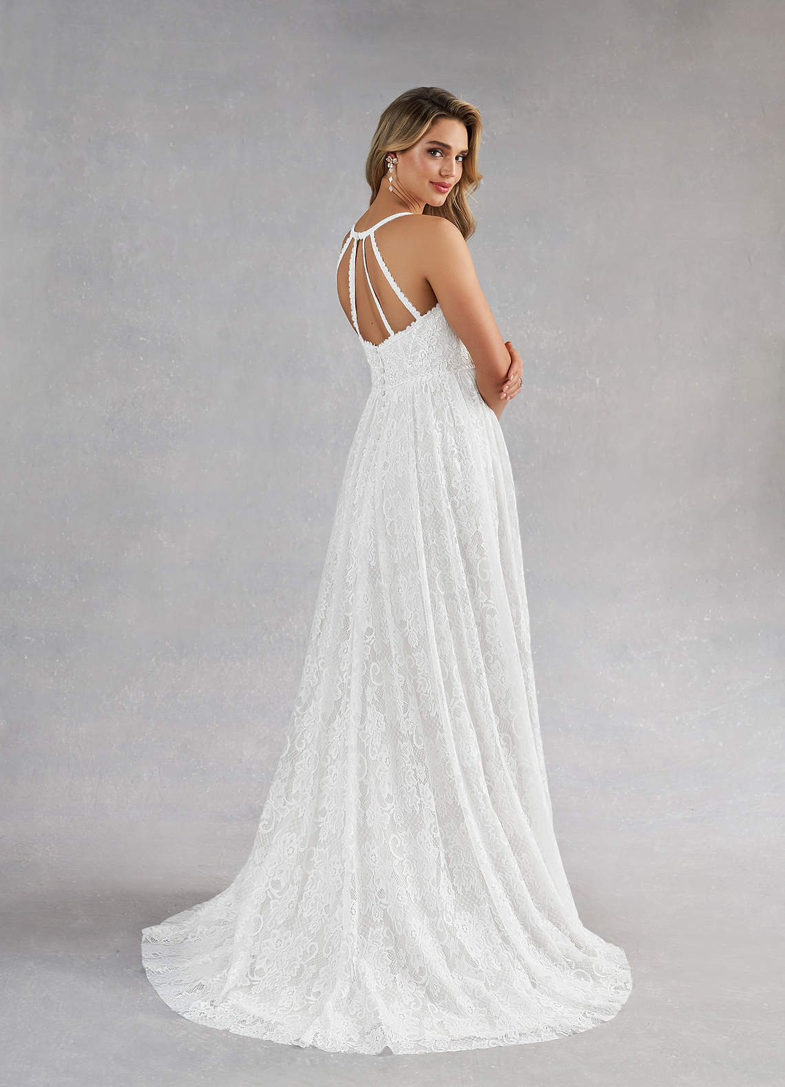 Azazie August Wedding Dresses Diamond White A-Line Lace Dress image3
