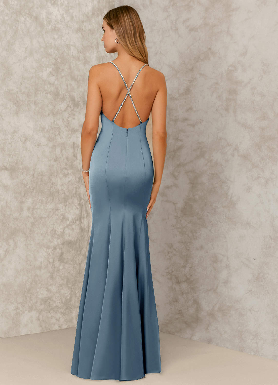 Dusty blue beaded hot sale bridesmaid dresses